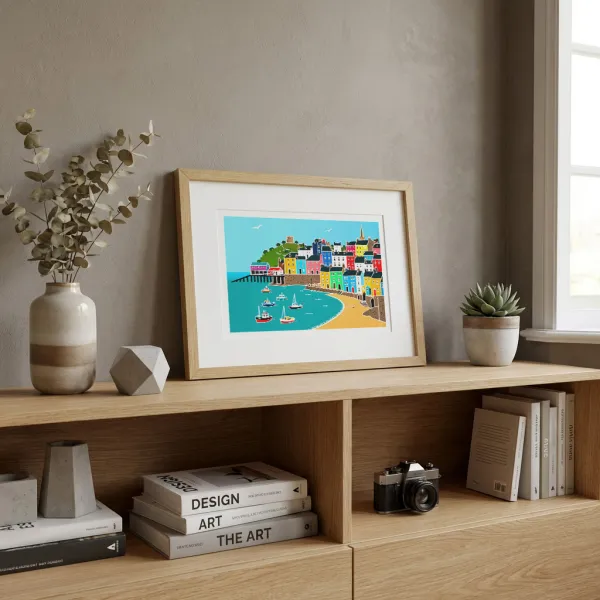 Tenby Welsh seaside print displayed in a bright interior